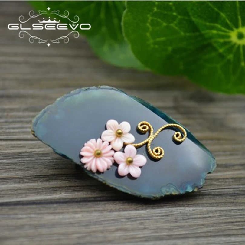 

GLSEEVO Natural Agate Stone Pins Shell Flower Brooches For Women Accessories Party Gifts Dual Use Luxury Fine Jewelry GO0287