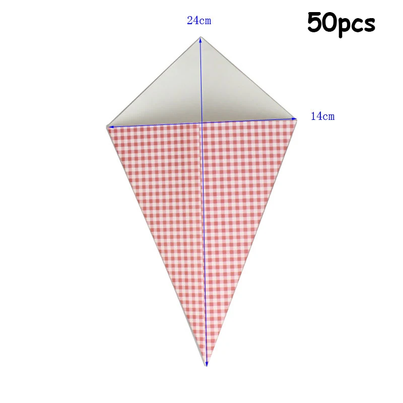 Коробка для попкорна, коробка для картофеля фри, коробка для попкорна, контейнер, красная сетка, контейнеры, креативные мешки в форме конуса, бумажные пакеты с принтом, 50 шт - Цвет: 50pcs
