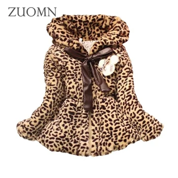 

Fuax Fur Coats Warm Winter Baby Girls Cotton Lolita Style Leopard Printed Jackets Kids Infant Thick Outerwears Baby Clothes G298