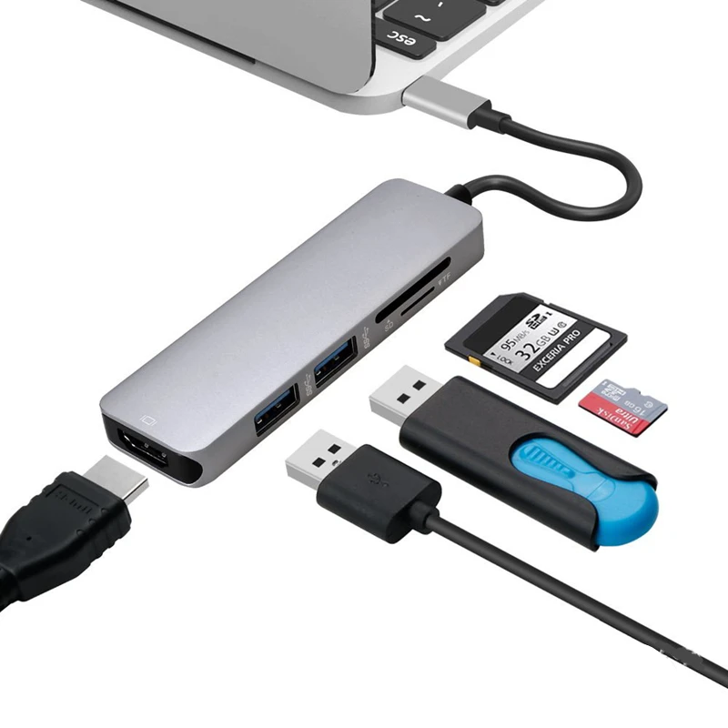 Устройство для чтения карт памяти Trumsoon Type C к RJ45 Gigabit Ethernet HDMI VGA SD TF Кабель USB 3 0 Aux