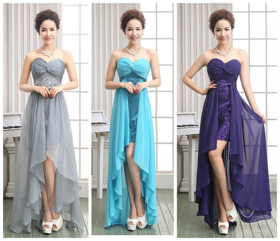 

Pretty Prom Dress 2016 New Removable Train 2 In 1 Sleeveless Chiffon Sequin Prom Party Dress DJ2362