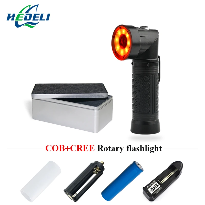 

Bright LED flashlight rechargeable red and white light 90 degree folding super bright lantern waterproof torch tactical 18650