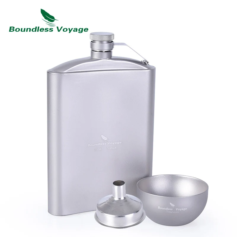 

Boundless Voyage 250ml Titanium Hip Flask Sake Cup Set with Funnel Camping Picnic Sport Pocket Alcohol Whiskey Flagon Wine Mug
