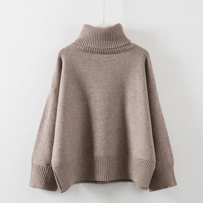 Однотонный плотный свитер с высоким воротом, женский осенний свободный свитер, пуловер с длинным рукавом, вязаный женский теплый топ MZ3011 - Цвет: Хаки
