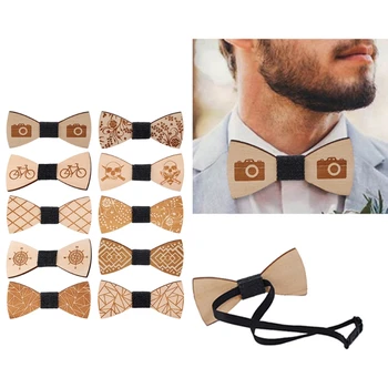 

Unisex Classic Wooden Bow Tie for Men Cravat Carved Gentleman Men Bowtie Necktie For Wedding Party Adjustable Bowknot Bow Ties