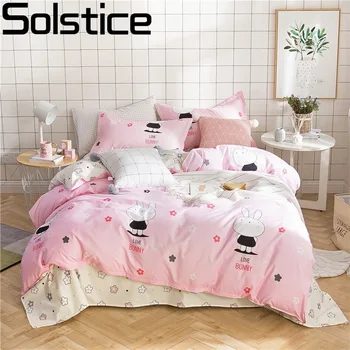 

Solstice Home Textile Kid Child Teen Girls Bedding Linens Set Bunny Flower Pink Duvet Cover Pillowcase Flat Sheets 3-4Pcs Single