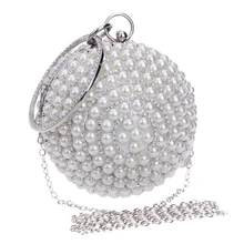 Круговая жемчужная сумочка, расшитая бисером, женская элегантная длинная сумочка на цепочке, женские свадебные вечерние сумки, Круглый клатч, кошелек