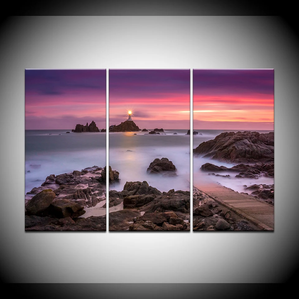 3pc Sunset Sea Beach Landscape Canvas Print Painting Wall Art Picture w//frame US