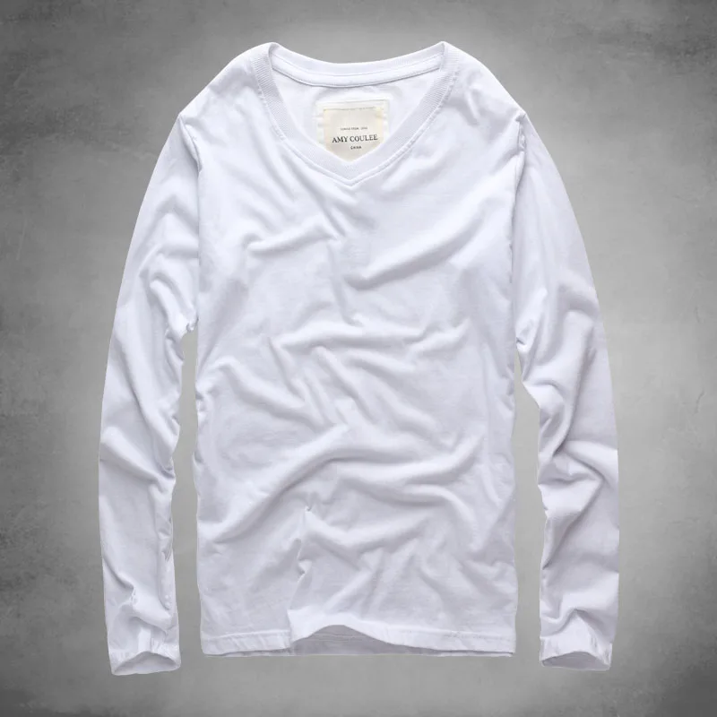 

2017 famous brand men T-shirt long Sleeve Cotton tshirt Homme Camiseta solid color tshirt Unisex V-Neck Casual T-shirt Plus Size