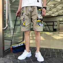 Мужские шорты Карго Хип Хоп летняя Уличная С буквенным принтом камуфляжная печать Новая мода до колена Короткие джоггеры