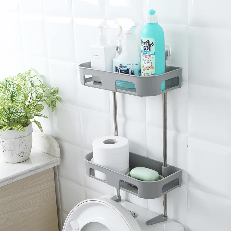 

Multi function Bathroom free punching multi layer washing rack, toilet shelf, nail free wall hanging storage rack 30*14*56cm