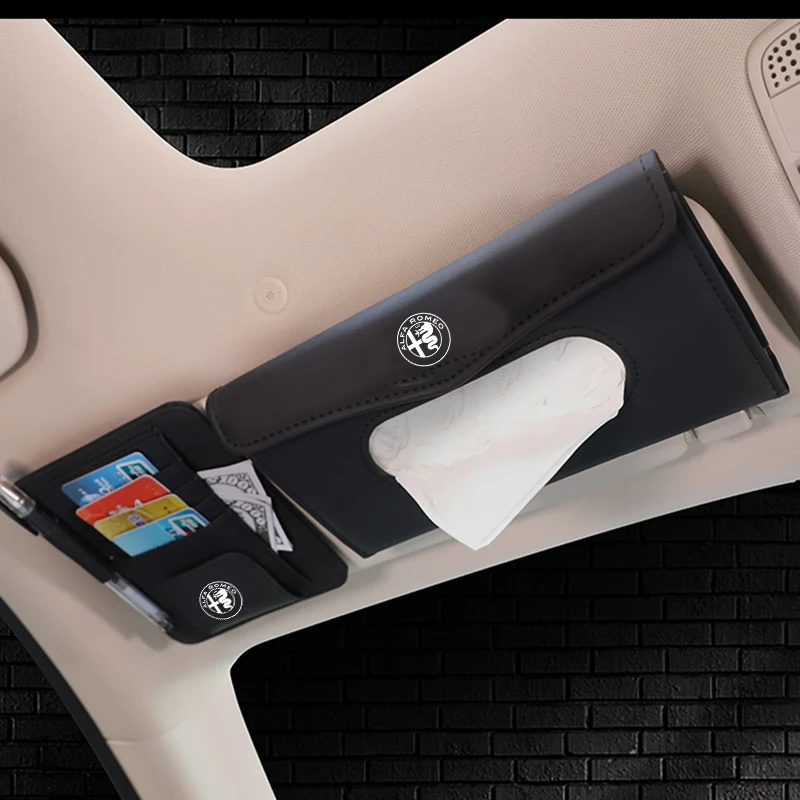 

Car Kit Tissue Box Universal PU Car Sun Visor Hanging Type Pattern Tissue Cover In Car Styling For Alfa Romeo 159 147 156