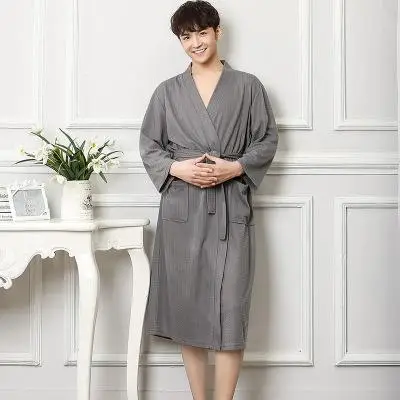 Китайский для мужчин Spa халат домашнее платье одноцветное кимоно пижамы хлопок ночная рубашка халат Oversize M, XL, XXXL - Цвет: Серый