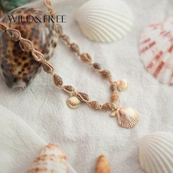 

Wild&Free Bohemian Jewelry Rope Chain Conch Shell Necklace For Women Girls Gold Shell Charm Choker Necklaces Collar Beach Gift