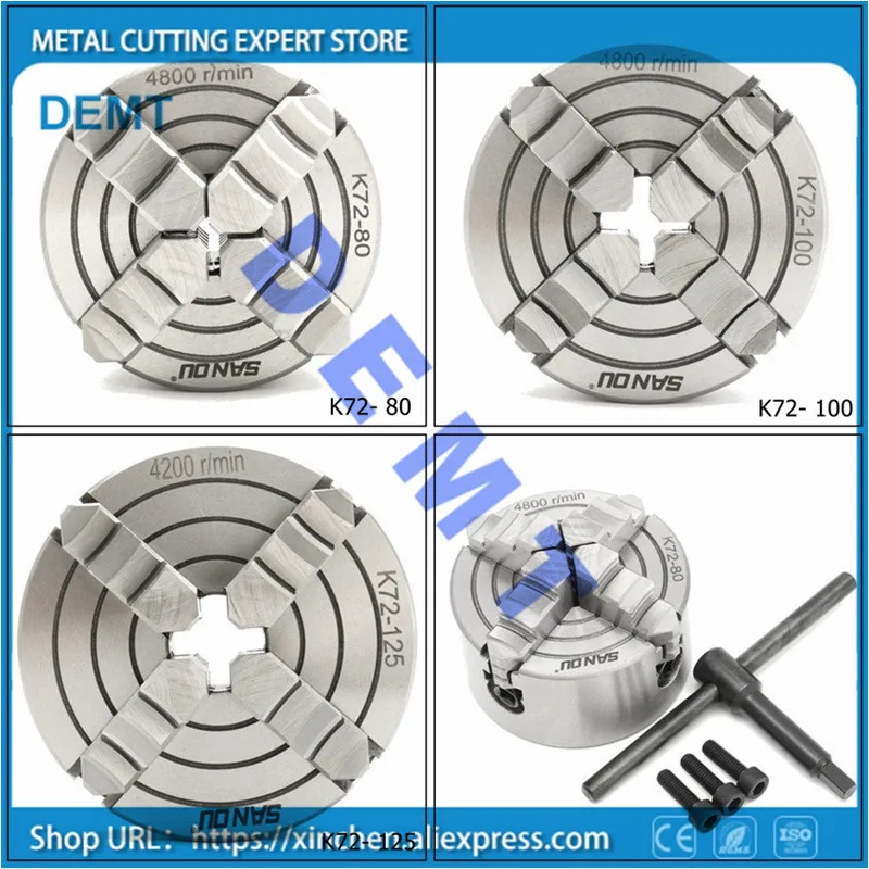 K72 160 Single action 4 Jaw Lathe Chuck 160mm Independent Self Centering 1pcs Safety Chuck Key