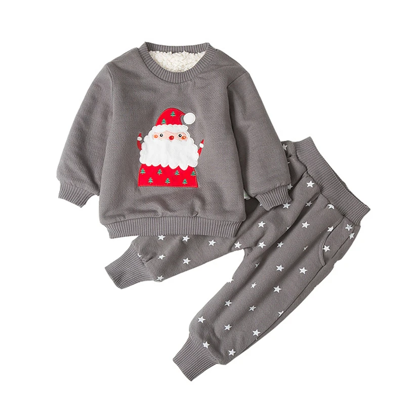 Рождественская одежда для малышей комплект из 2 предметов для младенцев комплект одежды для новорожденных Санта-Клаус, бархатная одежда для мальчиков и девочек милый спортивный костюм