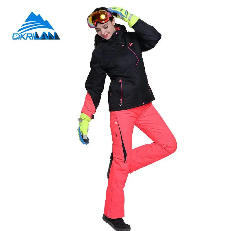 

New Windproof Waterproof Skiing Snowboarding Cotton Padded Jacket Snow Pants Set Women Outdoor Winter Sport Snowboard Ski Suit