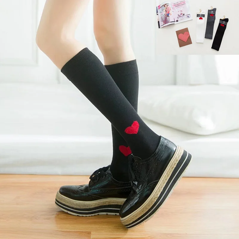 Новое поступление Осенняя мода принт Красное Сердце Длинные хлопковые носки сексуальные женские ниже колена высокие носки теплые чулки