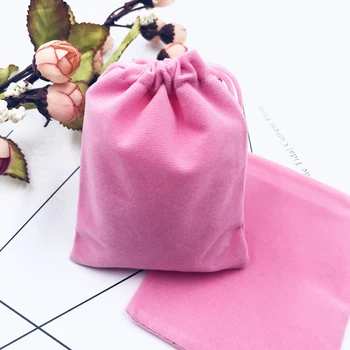 

50PCS/Lot Pink Wedding Candy Velvet Bags 9x12cm Flannelette Jewelry Bags and Packaging High Quality Gift Bags Logo Printed H0503