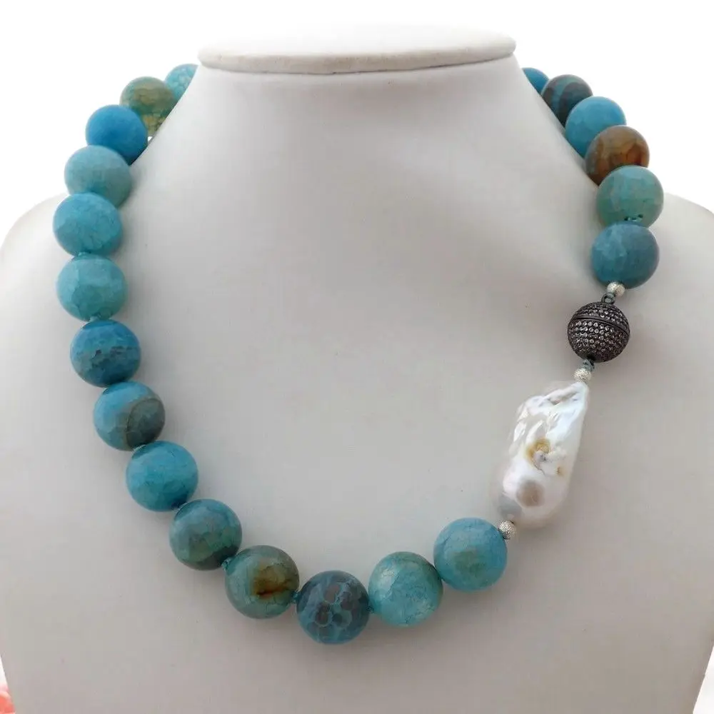

GE061109 19" 16mm Blue Gems White Keshi Pearl Necklace