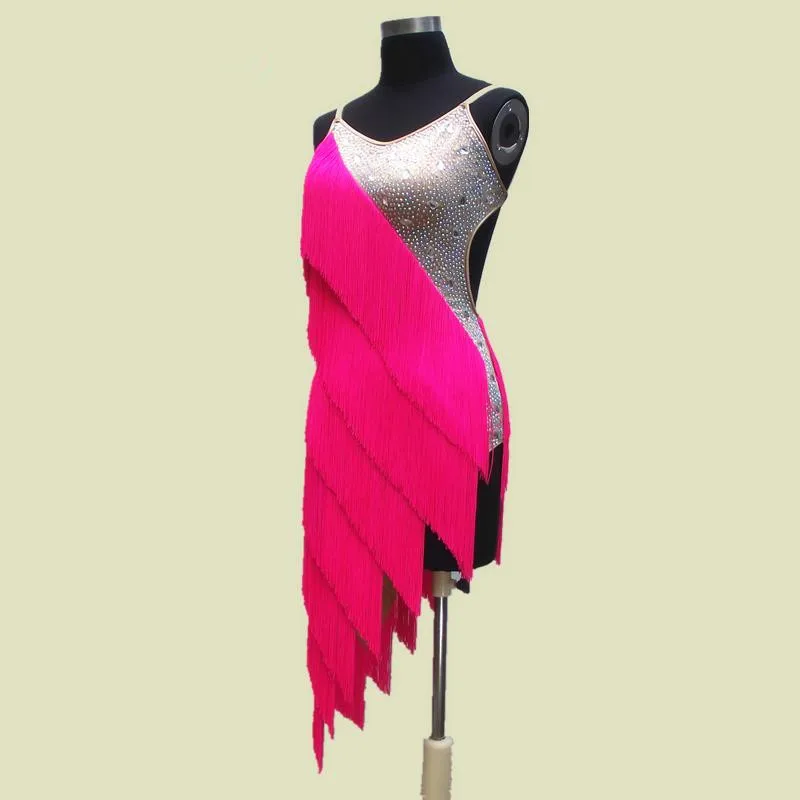

14 Color Tassel Latin dance dress for lady Purple White Black Yellow hand sewn latina salsa skirts women latin dress
