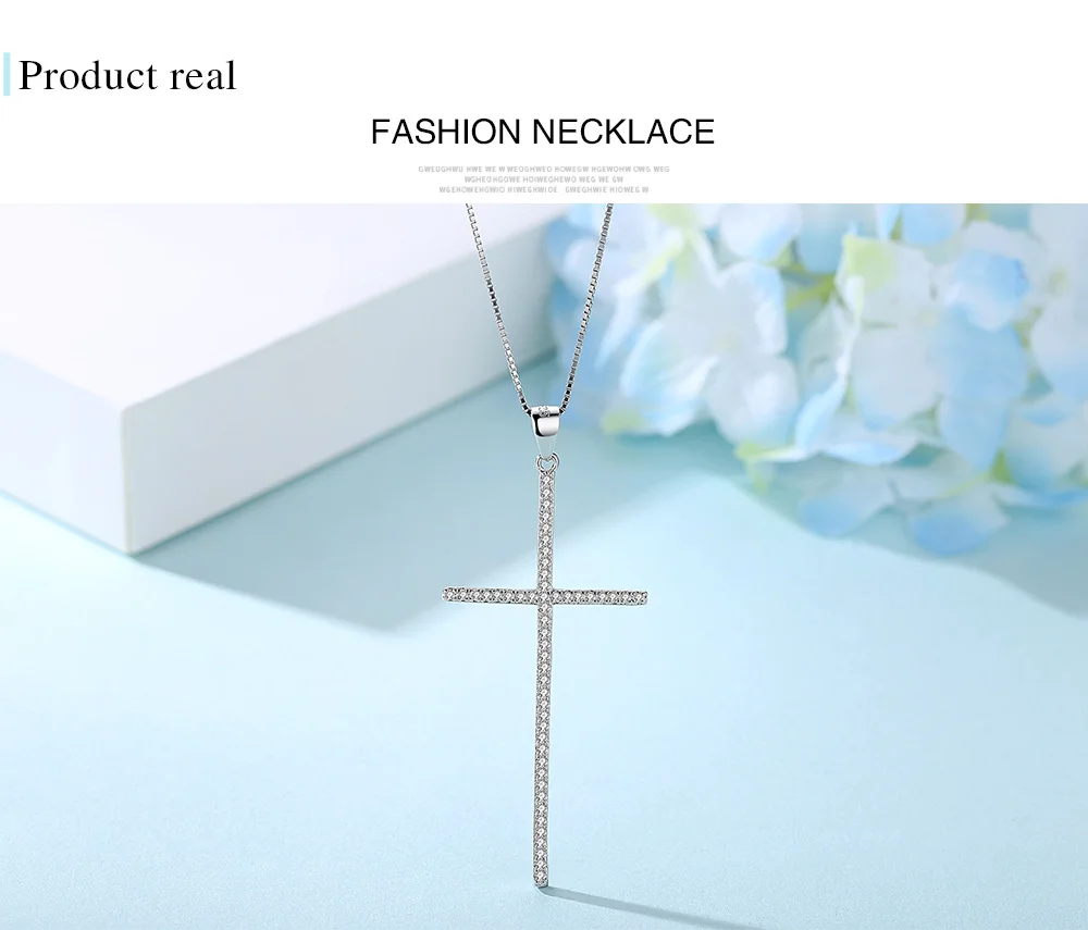 BELAWANG 925 пробы серебряный крест ожерелье и кулон сверкающий кубический цирконий хрустальный крест ожерелье для женщин женские ювелирные изделия