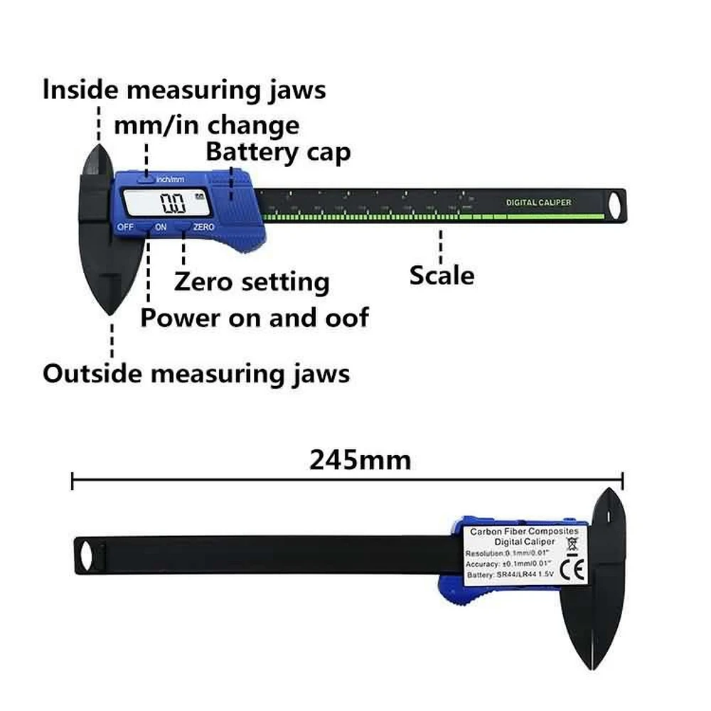 Цифровой штангенциркуль 0-150 мм, электронный светодиодный штангенциркуль, штангенциркуль из углеродного волокна, микрометр для самостоятельного использования, розничная посылка