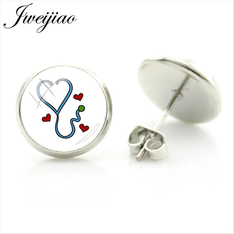 

JWEIJIAO Nurse Doctors Medical Stethoscope Ear Stud Earrings Heart Bijoux Earring Jewelry For Fashion Women Girls Gift SE73