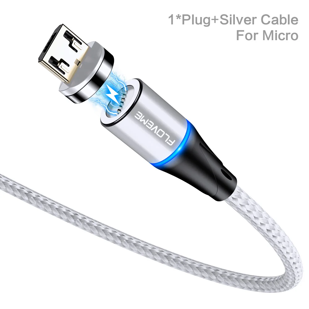 Silvery For Micro FLOVEME магнитное зарядное устройство Micro Usb кабель для iphone Usb type C Быстрая Зарядка адаптер магнит зарядное устройство провод для samsung Xiaomi шнур - Цвет: Silvery For Micro