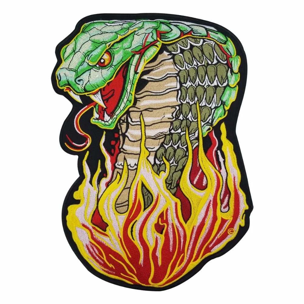 Пламя змея Вышивка Патчи животных большой размер аппликация панк пользовательские Байкер всадник одежда украшения Стикеры для куртки DIY