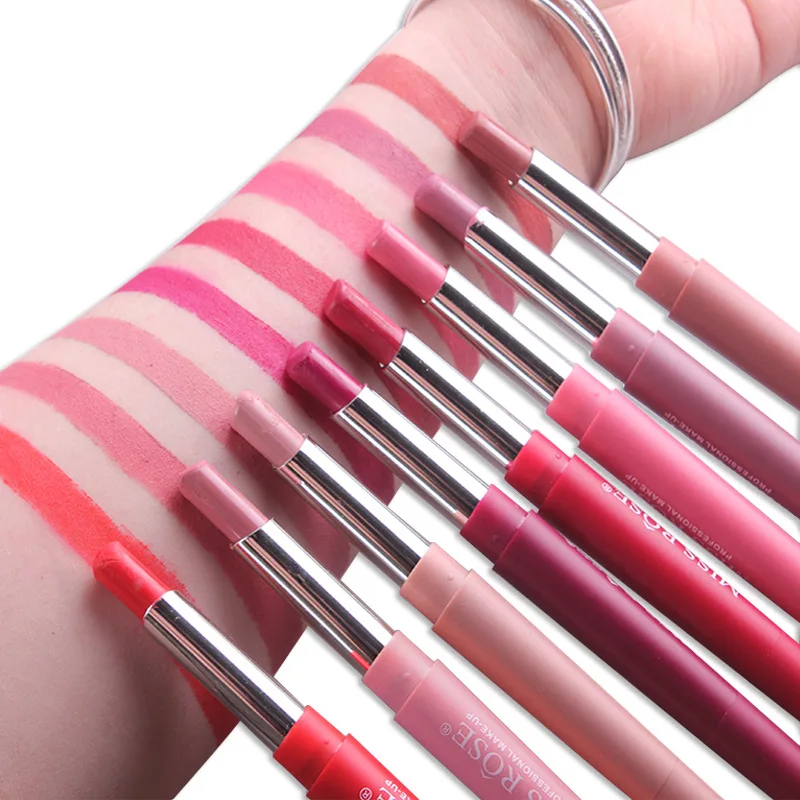 

2019 New Rose Brand Lip Stick Color Cosmetics Wateproof Double Ended Long Lasting Nude Red Matte Miss Velvet Lipstick Pencil