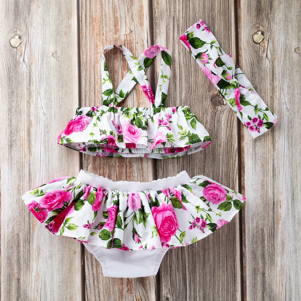

Beach Bikini Baby Girls Clothes Floral Girls Clothing Set Outfits Clothes Sleeveless Tube Tops Vest 3pcs/set Party Costume