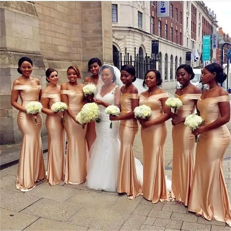 

Elegant Long Mermaid Bridesmaid Dresses 2023New Off The Shoulder Floor Length Sleeveless Formal Dress Party Gowns
