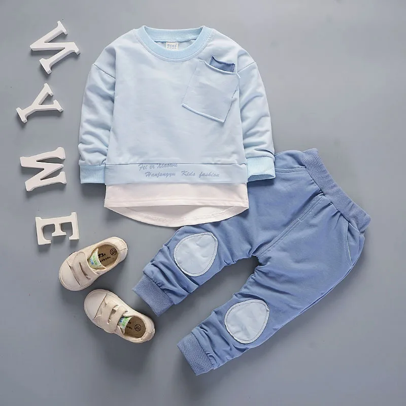 KEAIYOUHUO/весенне-осенняя модная одежда для мальчиков и девочек, футболка+ штаны детский спортивный костюм из 2 предметов, тренировочный костюм Одежда для детей Roupas Meninos - Цвет: light blue