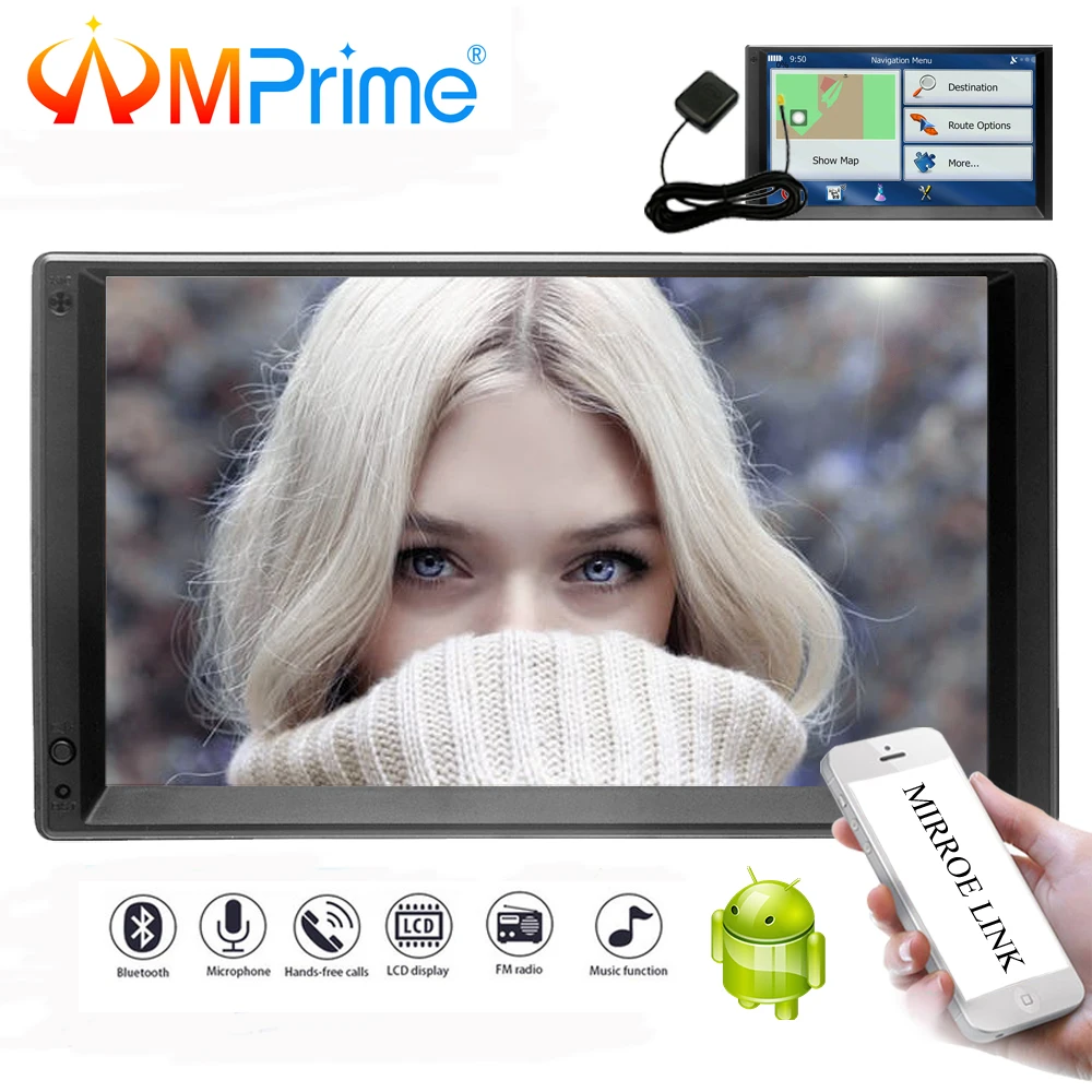 

AMPrime Android 2 Din 7" HD Car Radio Touch Screen Autoradio GPS Navigation Multimedia MP5 Player Support Wifi Bluetooth USB FM