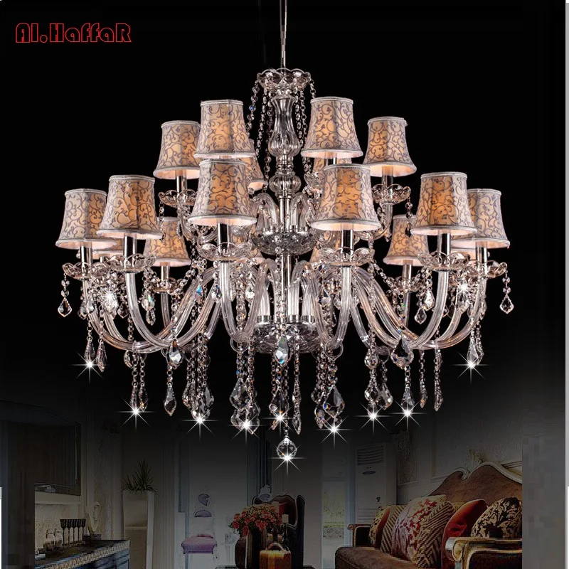 

Large Double Layer chandelier 18 Arms K9 Crystal Luxury Big Lustres Chandelier Modern Crystal Chandelier Living Room Lampshades