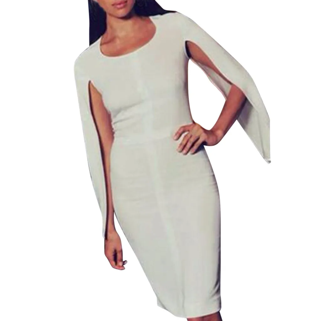 Fashion 2019 KLV New Arrive Hot Casual Women Solid O-Neck Slim Sexy Knee-Length Bodycon Elegant Party Night Dress Sexy Vestidos Fashion 2019 KLV New Arrive Hot Casual Women Solid O-Neck Slim Sexy Knee-Length Bodycon Elegant Party Night Dress Sexy Vestidos