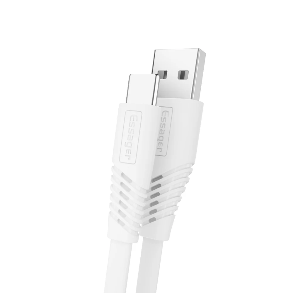 Плоский кабель Essager usb type-C для samsung Xiaomi huawei, 1 м, 2 м, кабель для синхронизации данных и зарядного устройства, кабель usb type-C, кабель USBC A, быстрая зарядка - Цвет: White