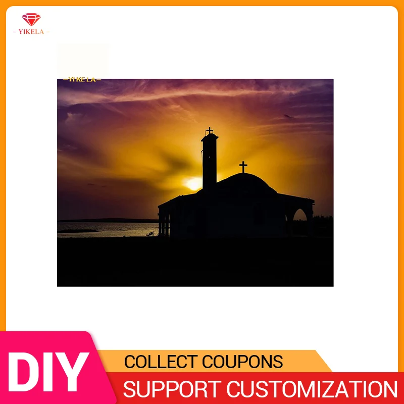 

YIKELA 5D DIY Diamond Embroidery Sunset Sea Scenery Full Round Diamond Painting Cross Stitch Diamond Crystal Wall Painting
