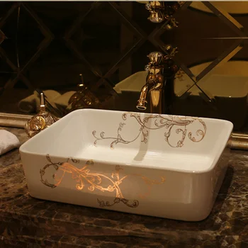 

Rectangular Ceramic Counter Top Wash Basin Cloakroom Hand Painted Vessel Sink bathroom sinks bathroom ceramic sinks