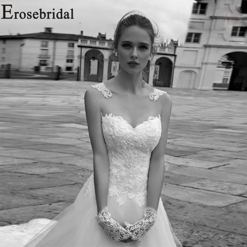 Erosebridal Тюль свадебное платье вышитое изделие для свадебного платья без рукавов невесты женское платье Роскошные vestido de noiva сексуальное