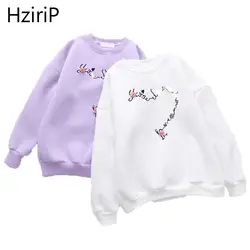 HziriP 2018 осень стильный Свободный свитшот Для женщин топы Повседневное цветок вышивка простые женские с длинным рукавом Сгущает 4 цвета