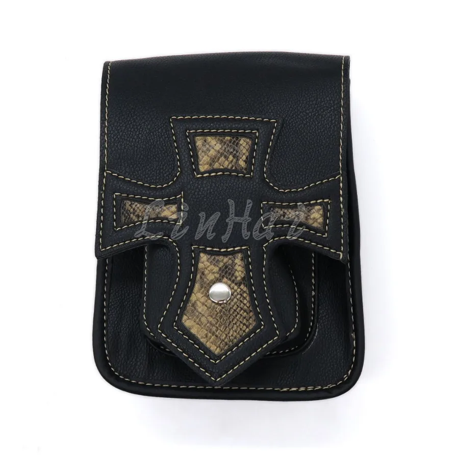 Universal Black Cross PU Leather Belt Bag Waist Holster Purse Pouch Side Bag Storage Saddle Bag Pocket