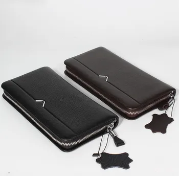 

Men's simple style Cow Leather Clutch Wallets business casual bag Genuine leather long large capacity handbands