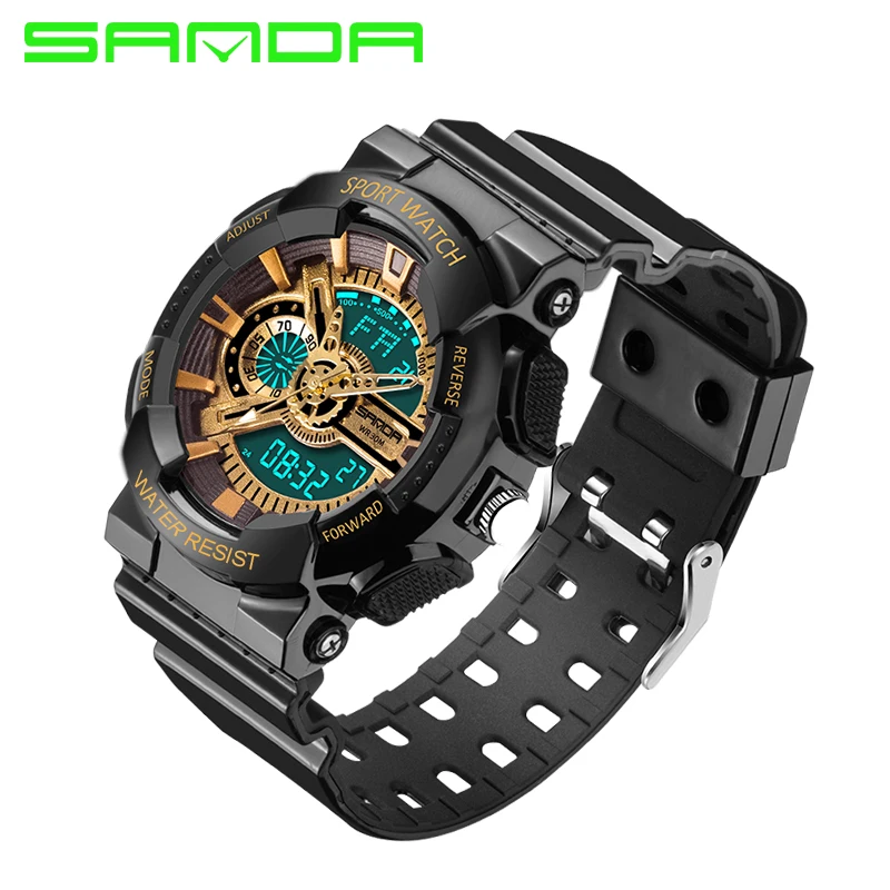 2016 New Brand Luxury Gold Black Men Sports Watches Analog quartz Led digital display Watch Military watches 30ATM relogio