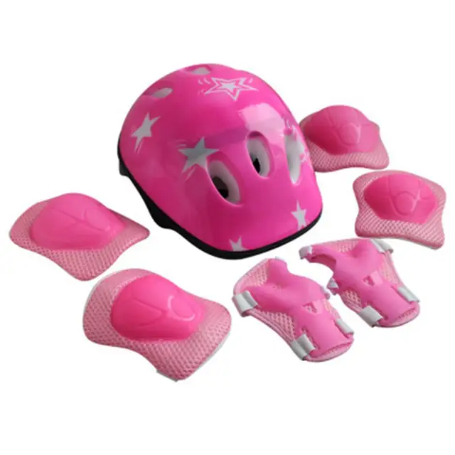 US $14.39 Adjustable 7 Pcs childrens roller skating bicycle helmet sponge knee wrist elbow pads set kids bic