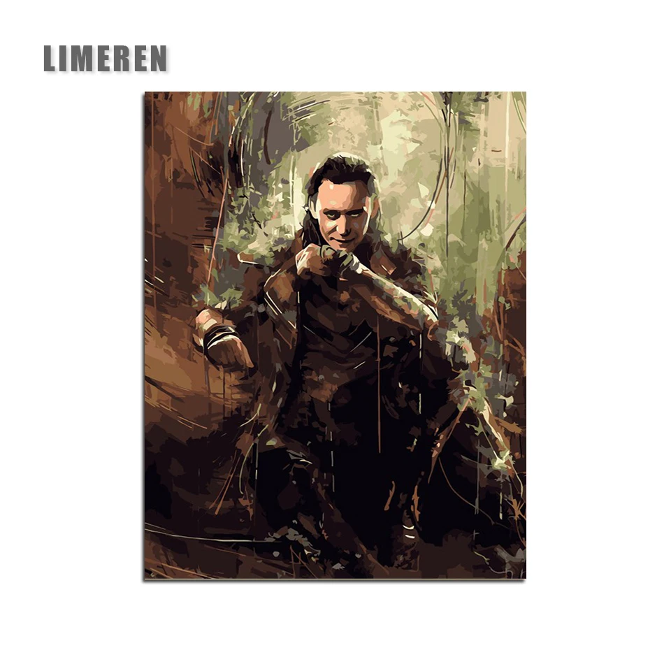 

No frame Picture On Wall Acrylic Coloring By Numbers DIY Oil Painting By Numbers Unique Gift Home Decor The Avengers Loki