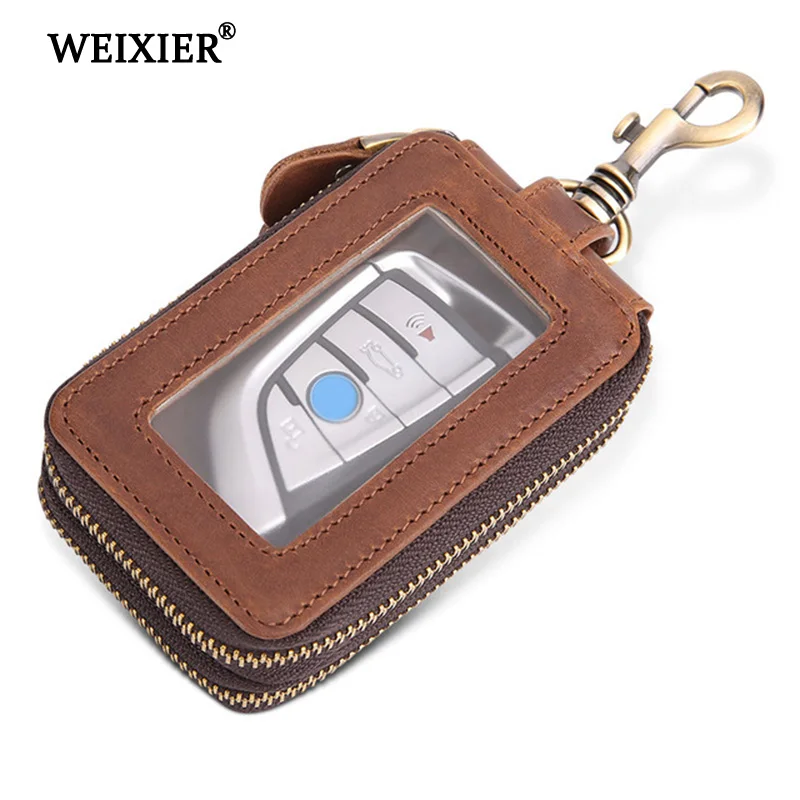 

WEIXIER New Hot Multi-Function Genuine Leather Key Bag Men's Convenient Shopping Pure Color Retro Carry Zipper Key Case