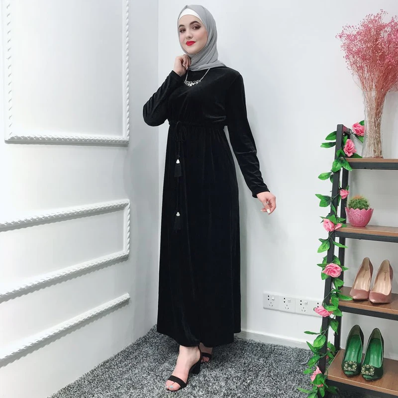 Velvet Abaya Femme Kaftan Robe Dubai Muslim Hijab Dress Turkey Abayas For Women Caftan Marocain Elbise Ramadan Islamic Clothing