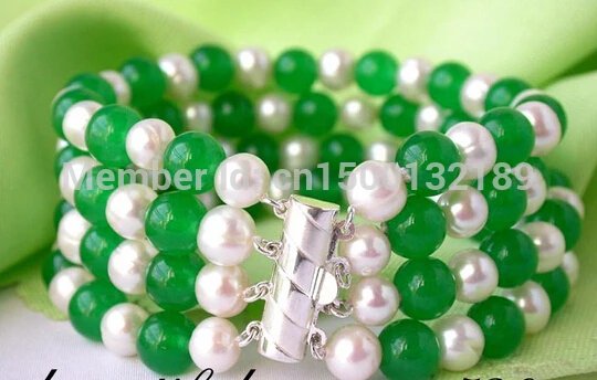

xd j0036 8" 8mm white round freshwater pearl jade bracelet bangle Natural >>-hot